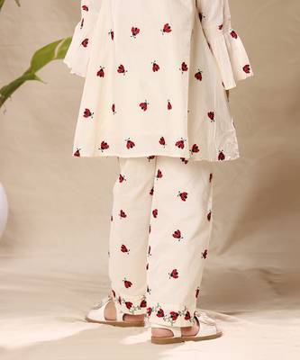 Off white embroidered tunic top and pant co-ord set 2