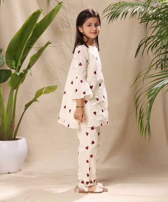 Off white embroidered tunic top and pant co-ord set 4