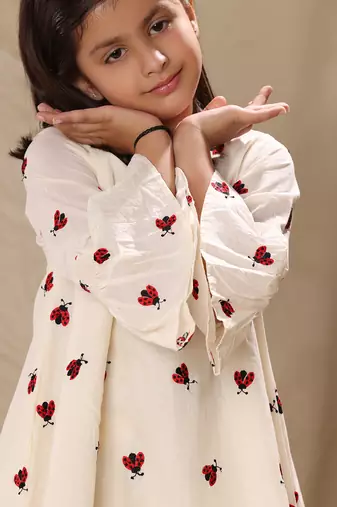 Off white embroidered tunic top and pant co-ord set