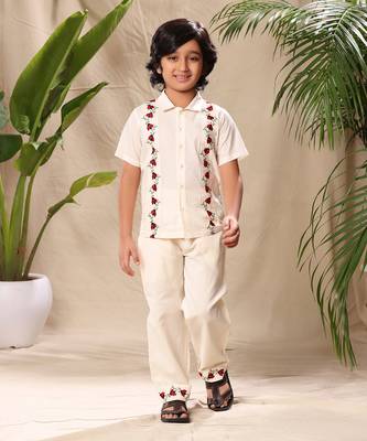Off white embroidered shirt with pant  co-ord set 1