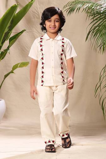 Off white embroidered shirt with pant  co-ord set