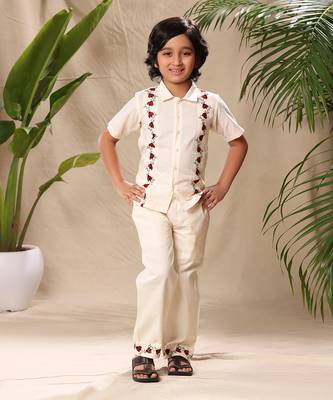 Off white embroidered shirt with pant  co-ord set 2