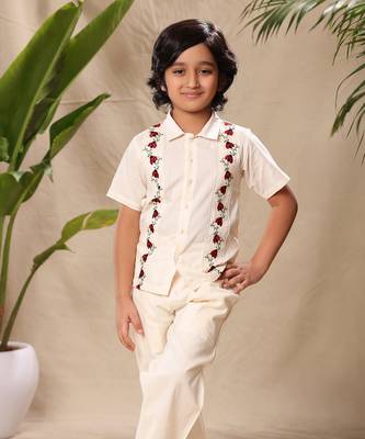 Off white embroidered shirt with pant  co-ord set 4