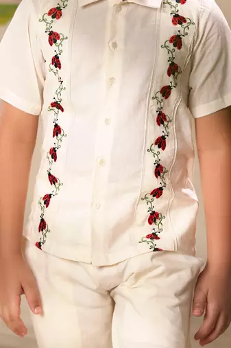 Off white embroidered shirt with pant  co-ord set