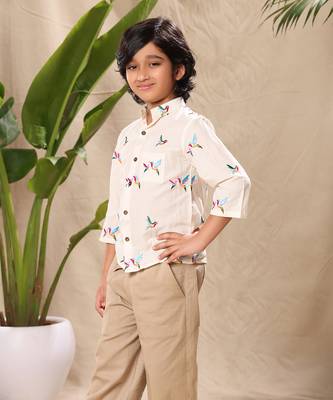 Off white embroidered mandarin collar shirt 3