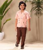 Pink embroidered blazer style shirt