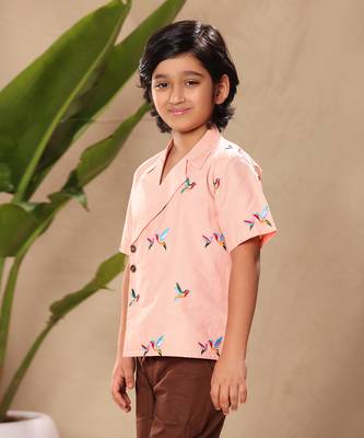 Pink embroidered blazer style shirt 3