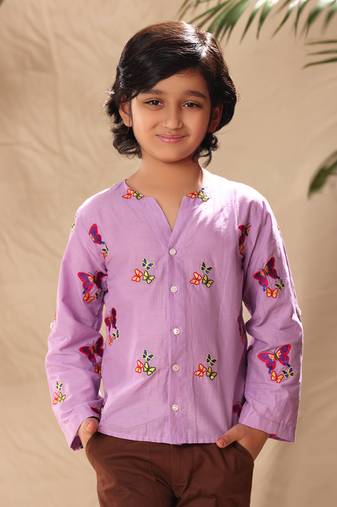 Lavender embroidered no collar shirt