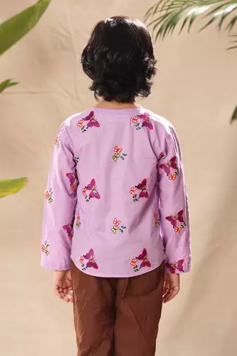 Lavender embroidered no collar shirt