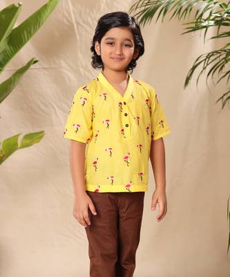 Yellow embroidered no collar short kurta 2
