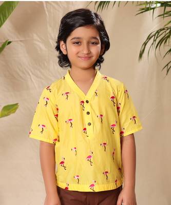 Yellow embroidered no collar short kurta 5