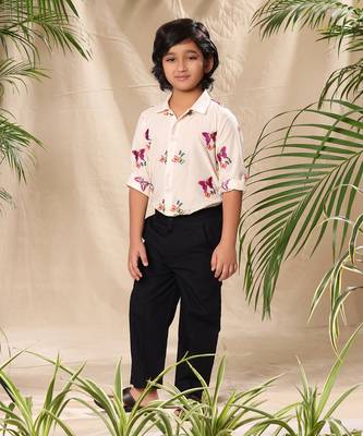 Off white embroidered classic shirt with black trousers 1
