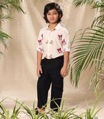 Off white embroidered classic shirt with black trousers