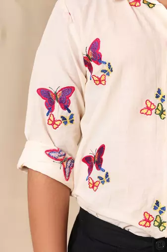 Off white embroidered classic shirt with black trousers