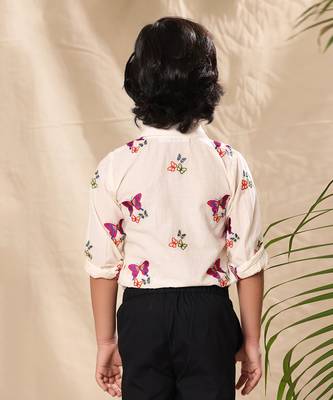 Off white embroidered classic shirt with black trousers 5