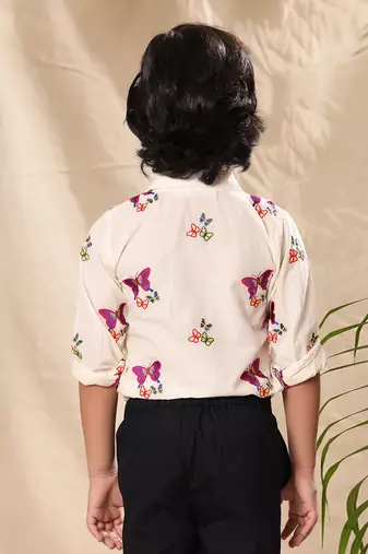Off white embroidered classic shirt with black trousers
