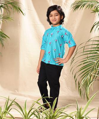 Blue embroidered  raglan sleeves shirt 2
