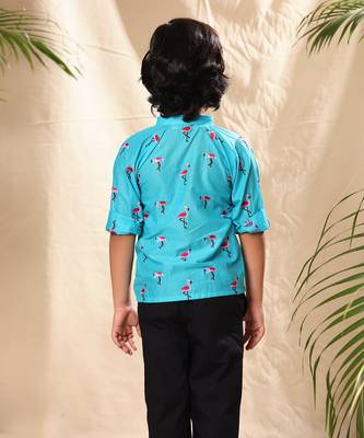 Blue embroidered  raglan sleeves shirt 3