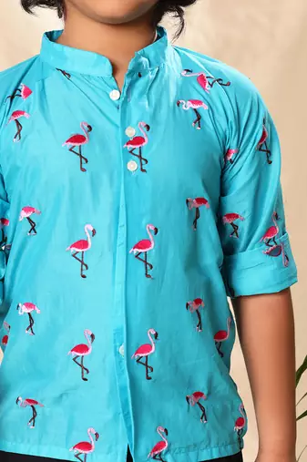 Blue embroidered  raglan sleeves shirt