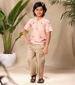 Pink embroidered no collar kurta shirt