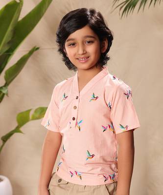 Pink embroidered no collar kurta shirt 3