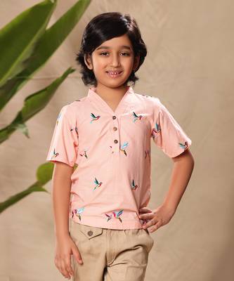 Pink embroidered no collar kurta shirt 1