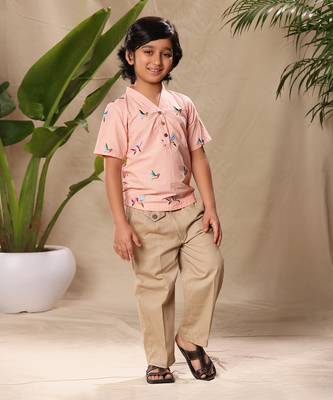 Pink embroidered no collar kurta shirt 4