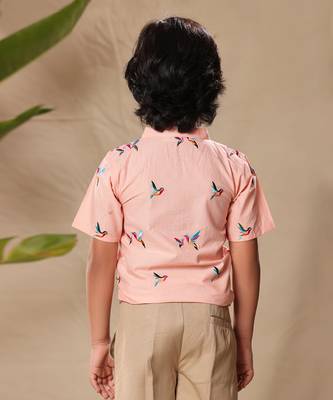 Pink embroidered no collar kurta shirt 5