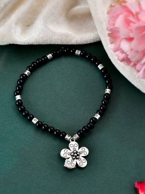 Silver plated black beads bracelets 1