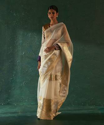 Purple saree with tissue blouse 1