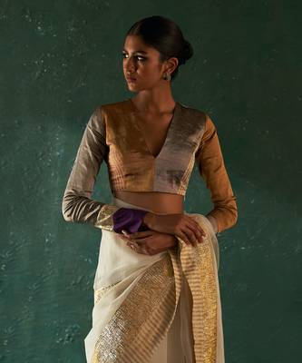 Purple saree with tissue blouse 2