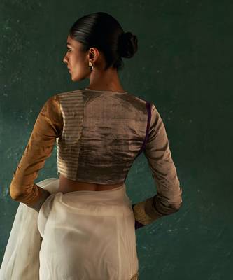 Purple saree with tissue blouse 4