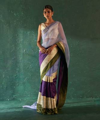 Purple saree with sleeveless blouse 1
