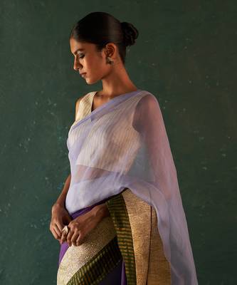 Purple saree with sleeveless blouse 2