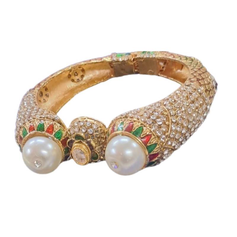 Designer Rajwadi Plated Meenakari Enamel Stone Brass Kada for Women (1 Piece)