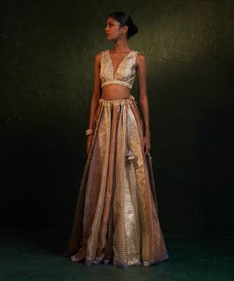 Metallic Silk Tissue Striped Lehenga Jacket Set 2
