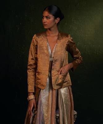 Metallic Silk Tissue Striped Lehenga Jacket Set 3