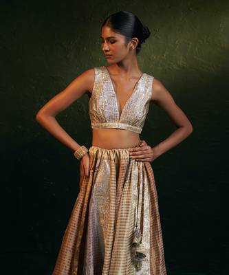 Metallic Silk Tissue Striped Lehenga Jacket Set 4