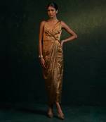Gold silk tissue draped dress