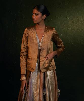 Gold silk tissue blazer 1