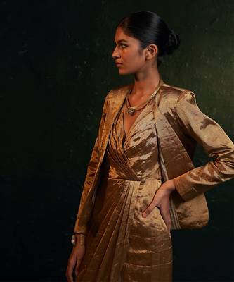 Gold silk tissue blazer 2