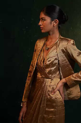 Gold silk tissue blazer