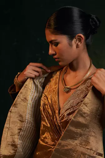 Gold silk tissue blazer