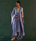 Lavender gathered chanderi kurta set with gota work