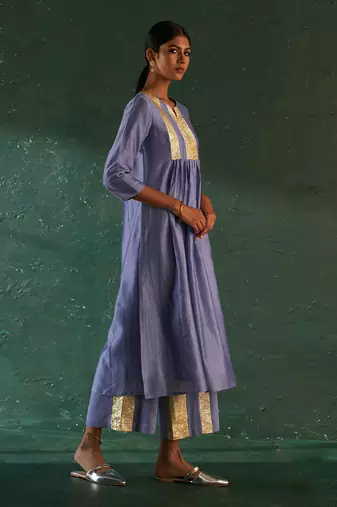 Lavender gathered chanderi kurta set with gota work