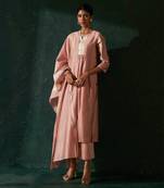 Rose pink gathered chanderi kurta set with gota work