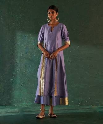 Lavender chanderi kurta set with gota work 2