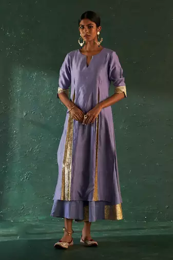 Lavender chanderi kurta set with gota work