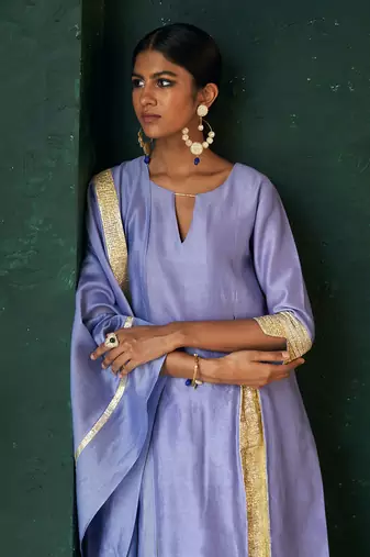 Lavender chanderi kurta set with gota work