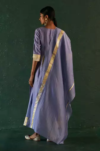 Lavender chanderi kurta set with gota work